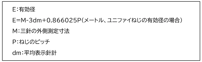 有効径は実測した外径距離Mを導き出す計算式