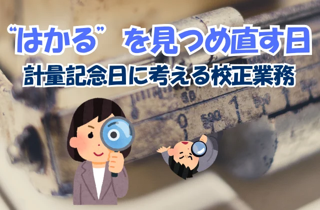 竿秤の目盛を虫眼鏡で見つめる男女